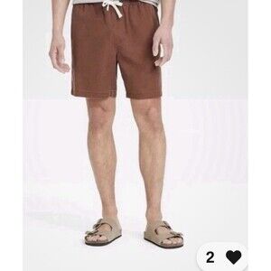 Men's Vintage 7" Elevated Pull on Shorts Goodfellow &Co Brown Large Twill Fabric